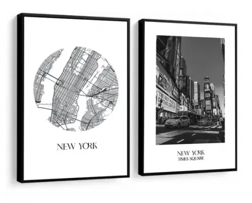 Kit 2 Quadros Decorativos Nova York Cidade Para Sala Moldura