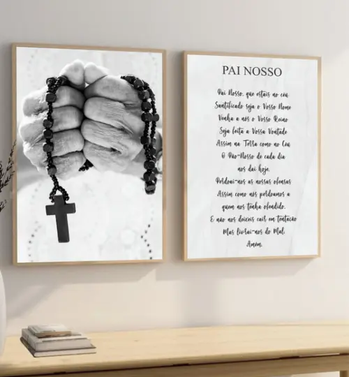 Kit 2 Quadros Decorativos Oração Pai Nosso Salmos Moldura