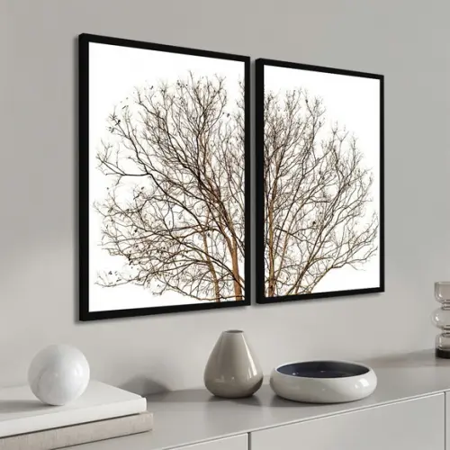 Kit 2 Quadros Decorativos Paisagem Galhos Secos com Moldura