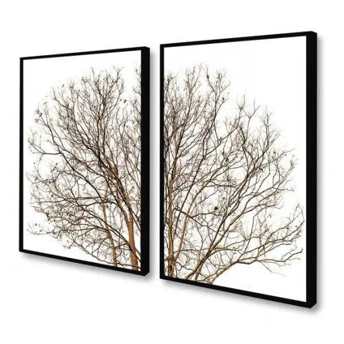 Kit 2 Quadros Decorativos Paisagem Galhos Secos com Moldura