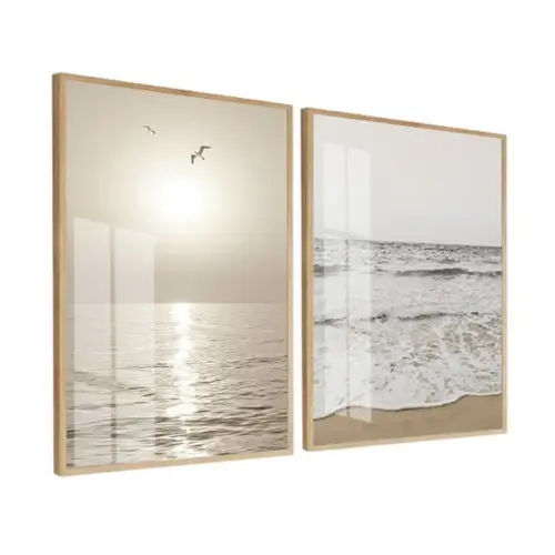 Kit 2 Quadros Decorativos Paisagem Mar Boho Moderno Vidro