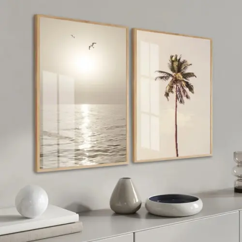 Kit 2 Quadros Decorativos Paisagem Mar com Moldura e Vidro