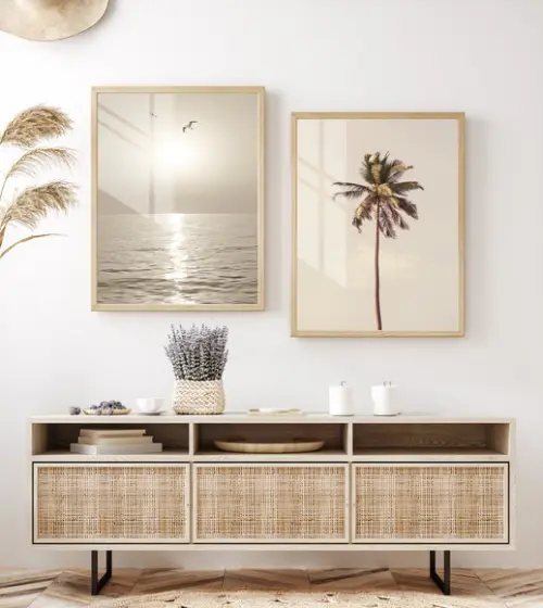 Kit 2 Quadros Decorativos Paisagem Mar com Moldura e Vidro