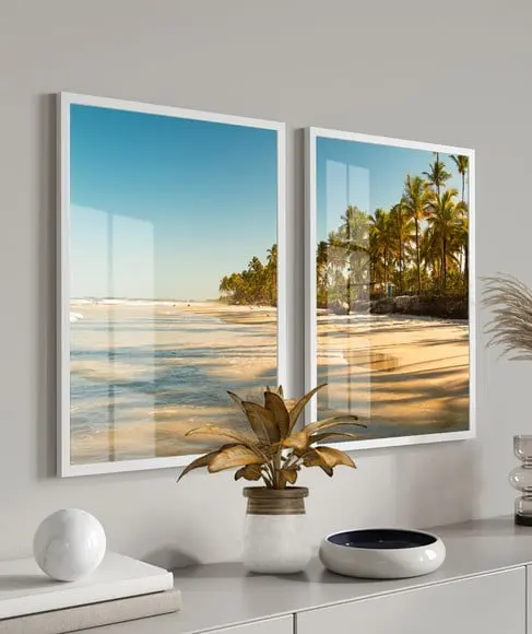 Kit 2 Quadros Decorativos Paisagem Mar Com Moldura e Vidro