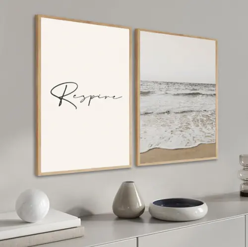 Kit 2 Quadros Decorativos Paisagem Mar Respire Com Moldura