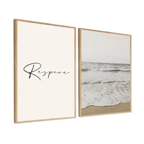 Kit 2 Quadros Decorativos Paisagem Mar Respire Com Moldura