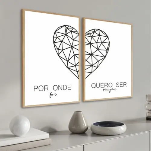 Kit 2 Quadros Decorativos para Quarto Coração Frases Moldura