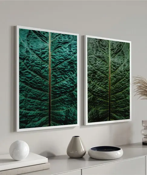 Kit 2 Quadros Decorativos Para Sala Folhagem Verde Moldura