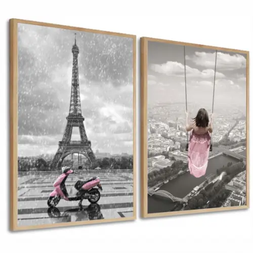 Kit 2 Quadros Decorativos Paris Torre Eiffel França Moldura