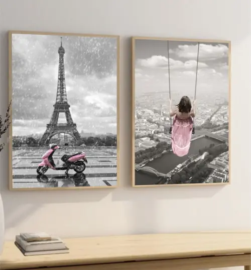 Kit 2 Quadros Decorativos Paris Torre Eiffel França Moldura