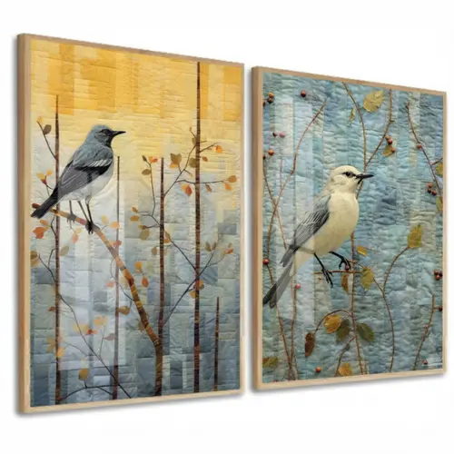 Kit 2 Quadros Decorativos Pássaros Modernos Moldura e Vidro