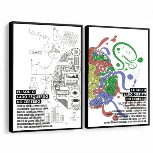 Kit 2 Quadros Decorativos Psicologia Cérebro Com Moldura