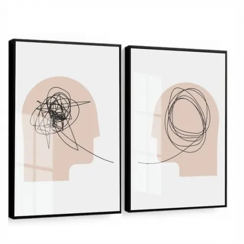 Kit 2 Quadros Decorativos Psicologia Moderno Moldura e Vidro