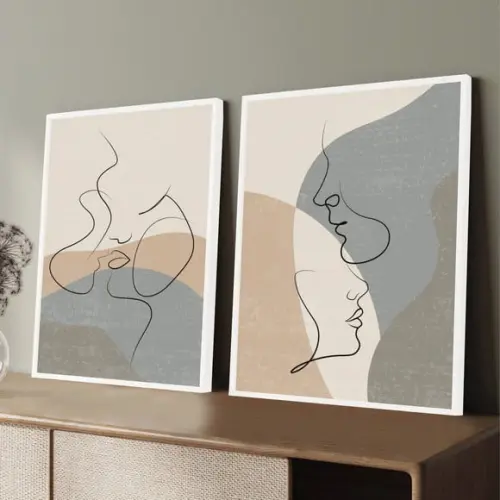 Kit 2 Quadros Decorativos Quarto Casal Desenho com Moldura