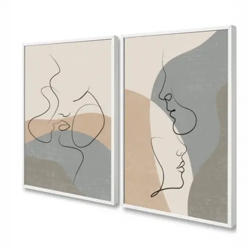 Kit 2 Quadros Decorativos Quarto Casal Desenho com Moldura
