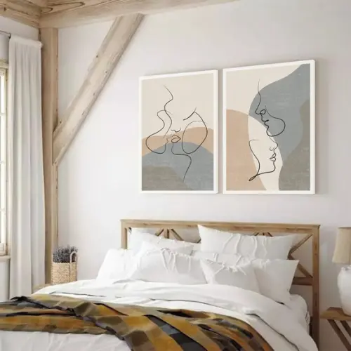 Kit 2 Quadros Decorativos Quarto Casal Desenho com Moldura