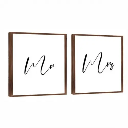 Kit 2 Quadros Decorativos Quarto De Casal Mr E Mrs Moldura