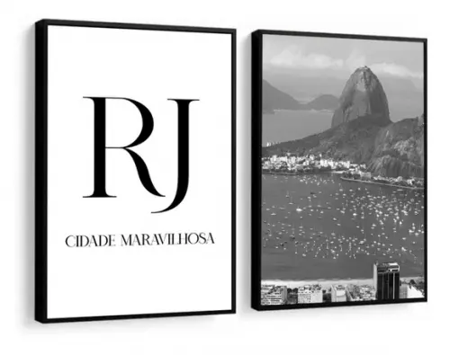 Kit 2 Quadros Decorativos Rio De Janeiro Cidade Com Moldura