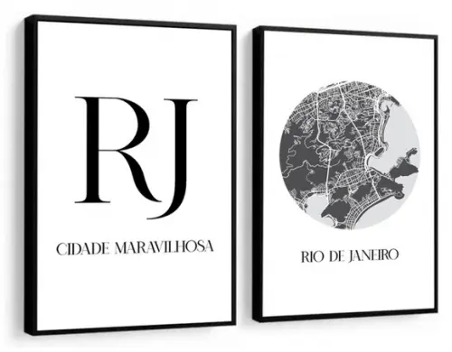Kit 2 Quadros Decorativos Rio De Janeiro Paisagem Moldura
