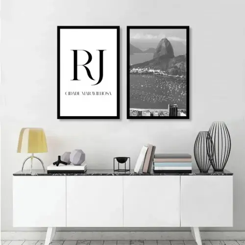 Kit 2 Quadros Decorativos Rio De Janeiro Cidade Com Moldura