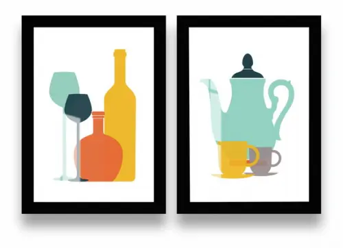 Kit 2 Quadros Decorativos Talher Cozinha Com Moldura e Vidro