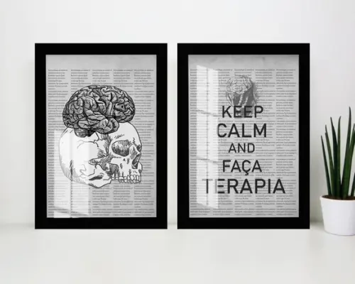 Kit 2 Quadros Decorativos Terapia Psicologia Moldura e Vidro
