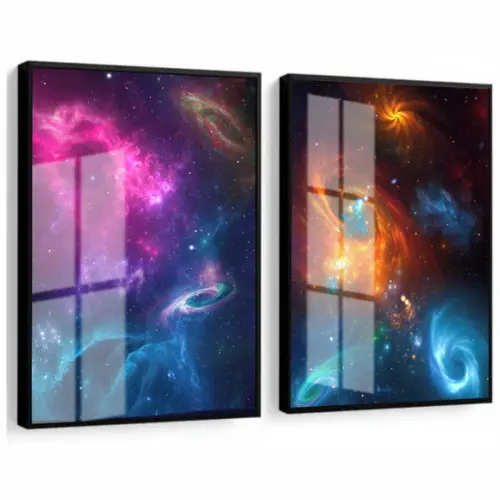 Kit 2 Quadros Decorativos Universo Planetas Moldura e Vidro