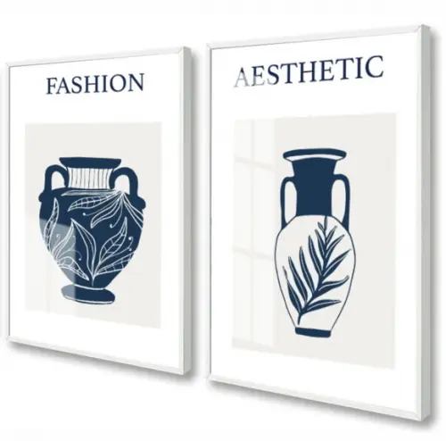 Kit 2 Quadros Decorativos Vasos Moderno Com Moldura e Vidro