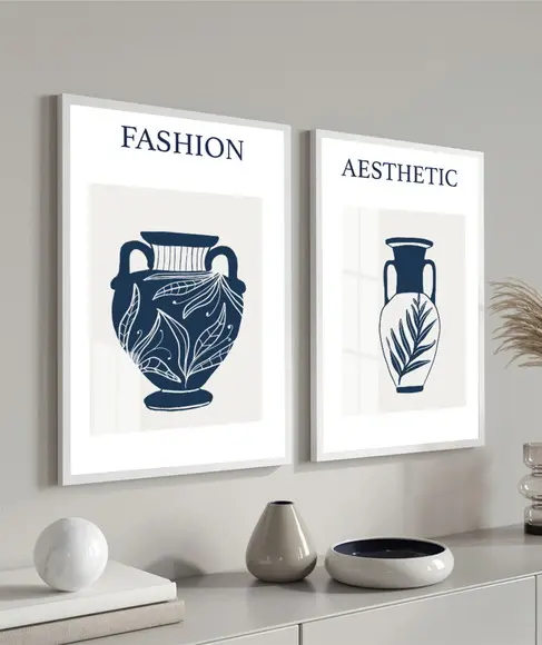 Kit 2 Quadros Decorativos Vasos Moderno Com Moldura e Vidro