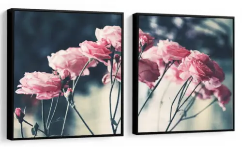 Kit 2 Quadros Flores Rosas Decoração Conjunto Com Molduras