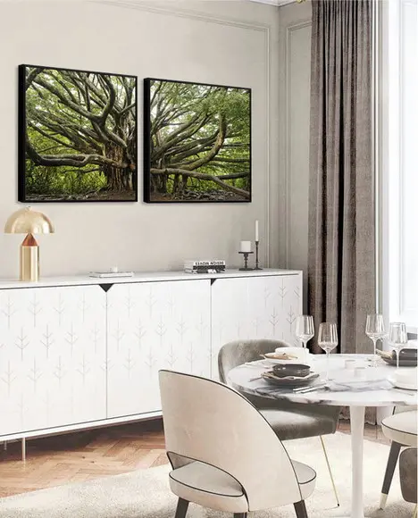 Kit 2 Quadros Floresta Verde Folhagem Decoração Com Molduras