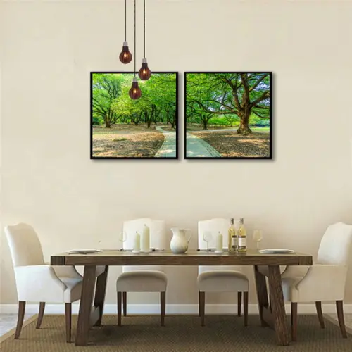 Kit 2 Quadros Florestas Arvore Verde Decoração Com Molduras