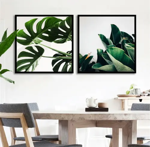Kit 2 Quadros Folhagem Costela De Adão Decoração Com Moldura