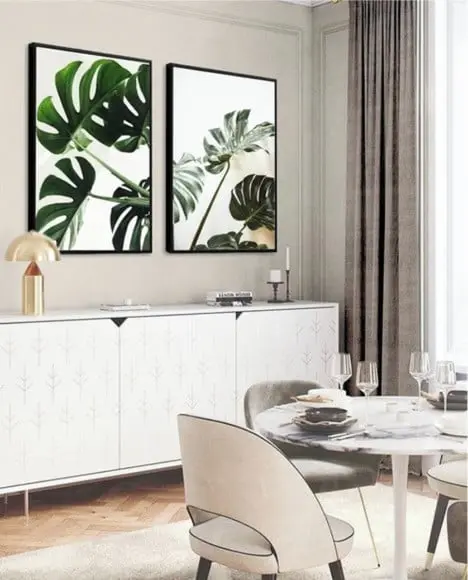 Kit 2 Quadros Folhagem Verde Decoração Conjunto Com Moldura