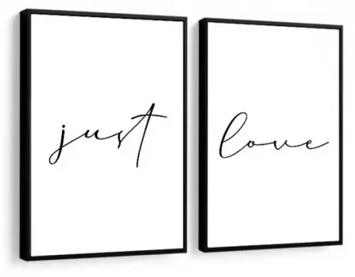 Kit 2 Quadros Just Love Frases Amor Casal Decoração Molduras