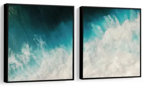 Kit 2 Quadros Mar Azul Oceano Decoração Conjunto Com Moldura