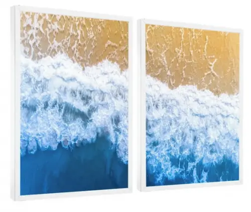 Kit 2 Quadros Mar Azul Praia Oceano Decoração Com Moldura
