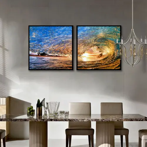 Kit 2 Quadros Praia Onda Mar Surf Decoração Paisagem Moldura