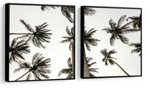 Kit 2 Quadros Praia Coqueiros Decoração Conjunto Com Moldura