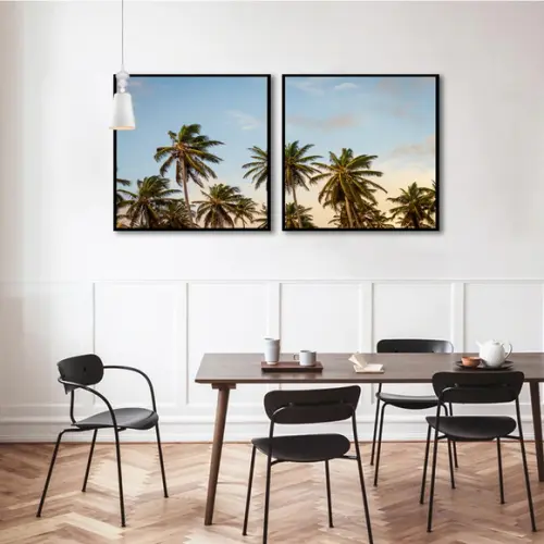 Kit 2 Quadros Praia Paisagem Coqueiros Sol Decoração Moldura