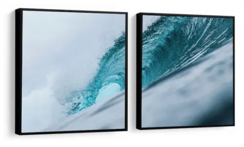 Kit 2 Quadros Praia Paisagem Onda Mar Surf Decoração Moldura