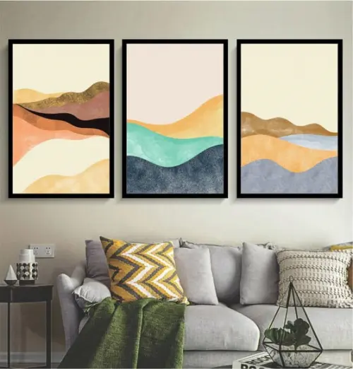Kit 3 Quadros Abstrato Colorido Tons Claro Decoração Moldura