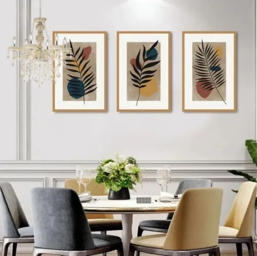 Kit 3 Quadros Abstrato Decorativo Folhagem Desenho Molduras