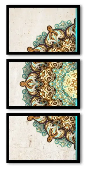 Kit 3 Quadros Abstrato Dourado Mandala Decoração Com Moldura