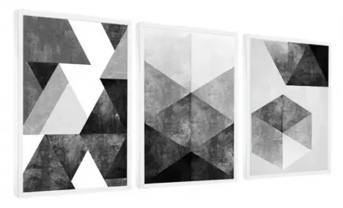 Kit 3 Quadros Abstrato Geométrico Neutro Decoração Moldura