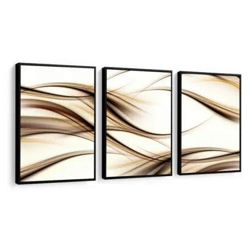 Kit 3 Quadros Abstrato Gold Moderno Decoração Com Molduras