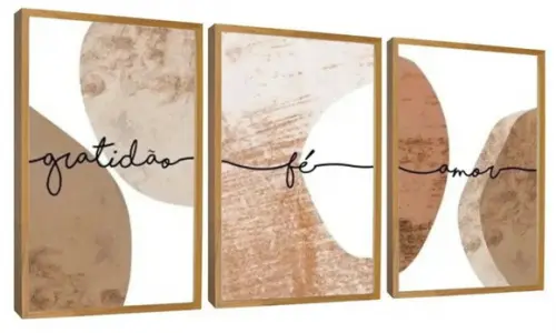 Kit 3 Quadros Abstrato Marrom Frases Amor Decoração Molduras
