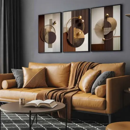 Kit 3 Quadros Abstrato Moderno Decoração com Moldura Vidro