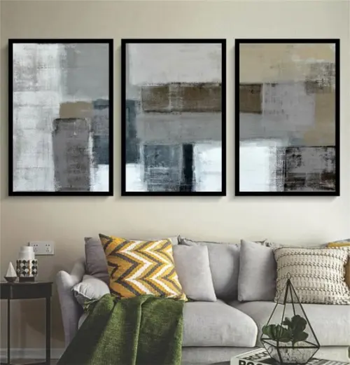 Kit 3 Quadros Abstratos Marrom Neutro Decoração Com Moldura
