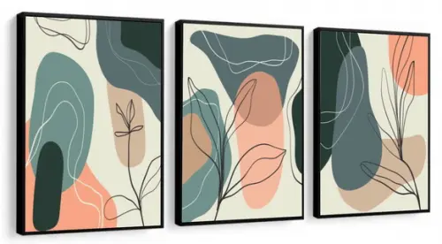 Kit 3 Quadros Abstratos Modernos Para Decoração Sala Moldura
